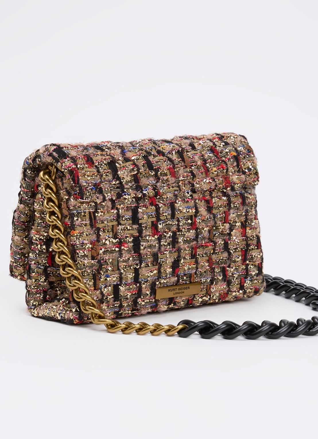 Kurt Geiger Mini Kensington Kurt crossbodytas met tweed-look - achterkant 4 goud