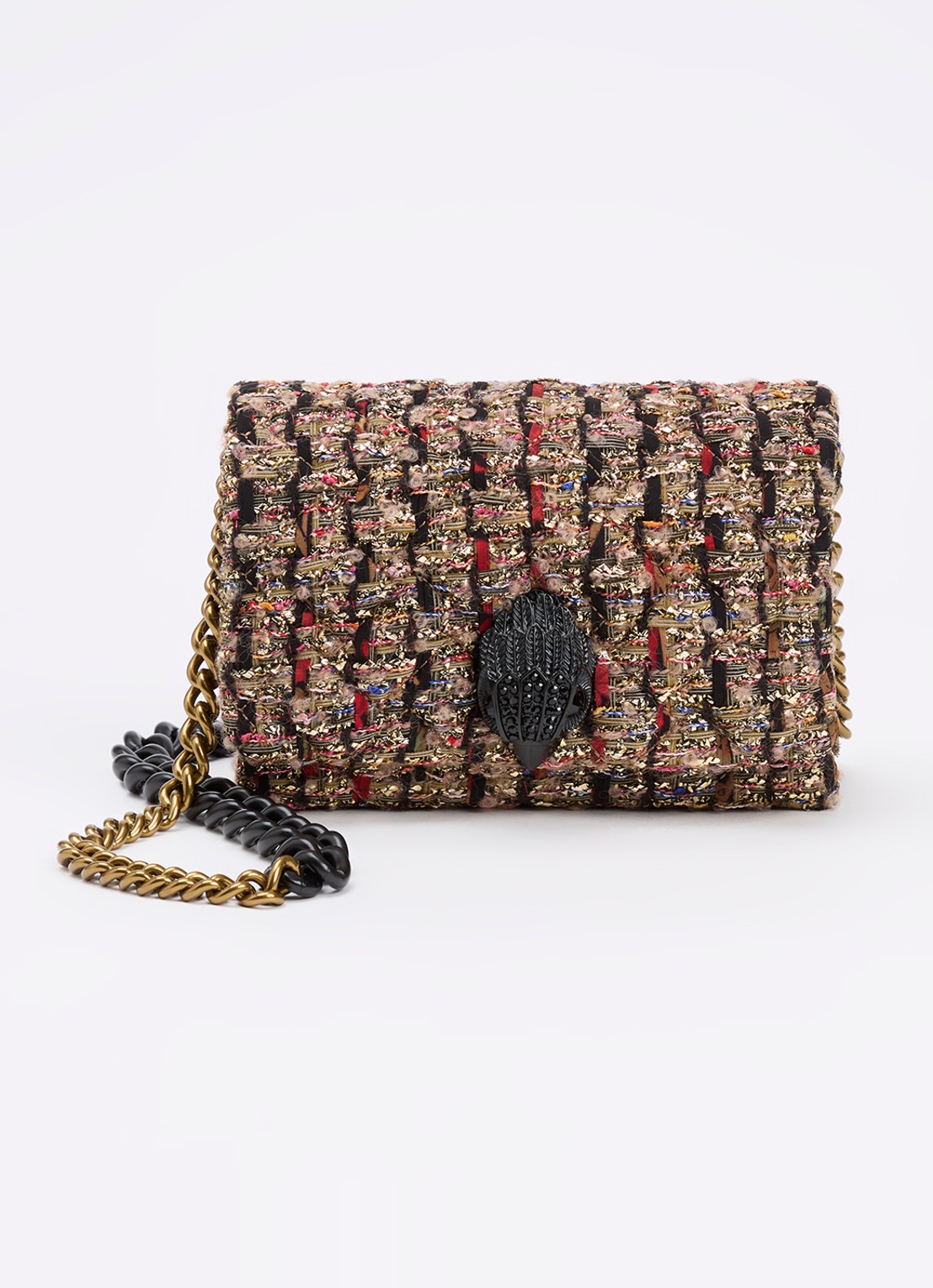 Kurt Geiger Mini Kensington Kurt crossbodytas met tweed-look - voorkant 5 goud
