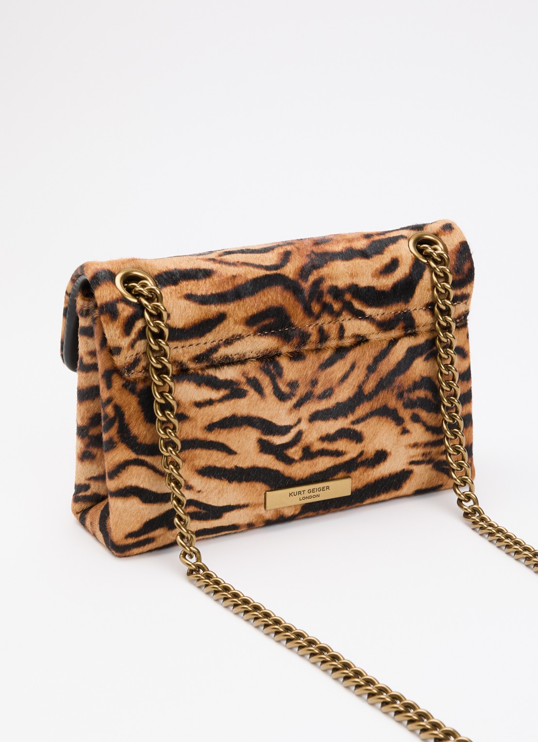 Kurt Geiger Mini Kensington met panterprint en afneembare schouderriem - achterkant camel