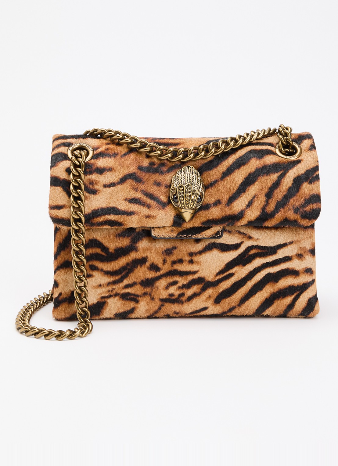Kurt Geiger Mini Kensington met panterprint en afneembare schouderriem - voorkant 5 camel