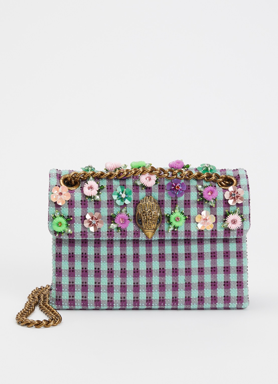 Kurt Geiger Mini Kensington schoudertas met ruitdessin - voorkant mint