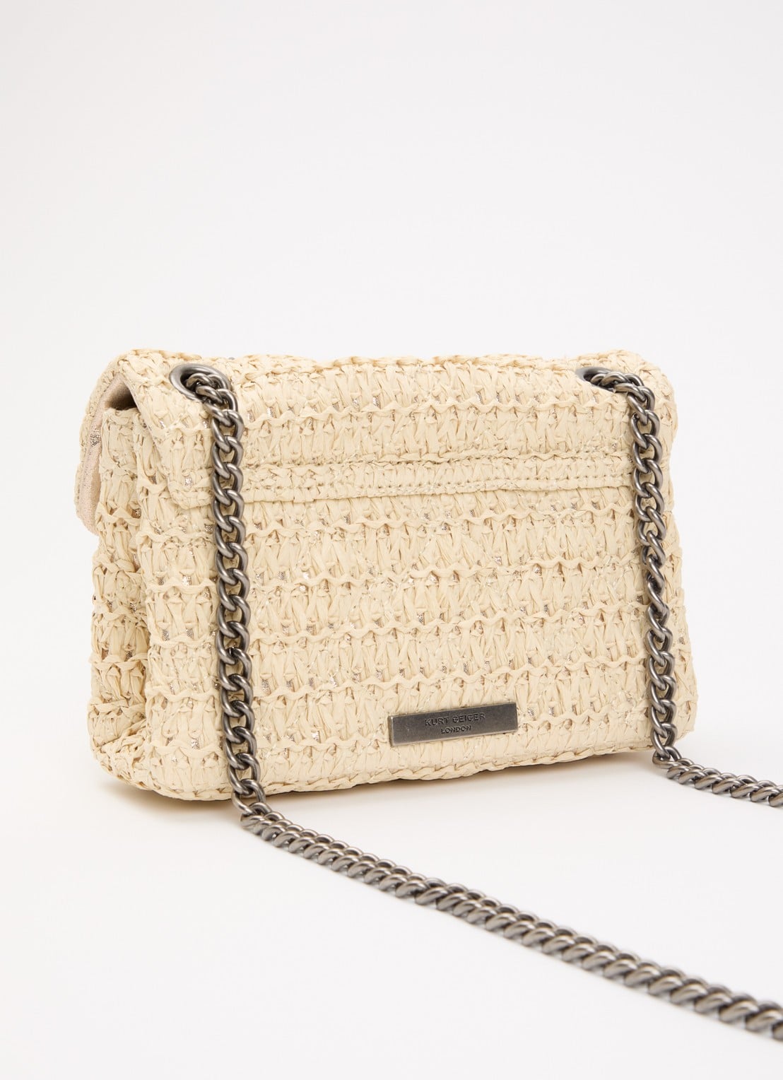 Kurt Geiger Mini Kensington schoudertas van raffia - achterkant 6 beige