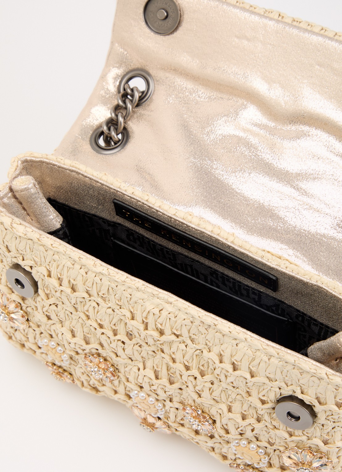 Kurt Geiger Mini Kensington schoudertas van raffia - detail beige