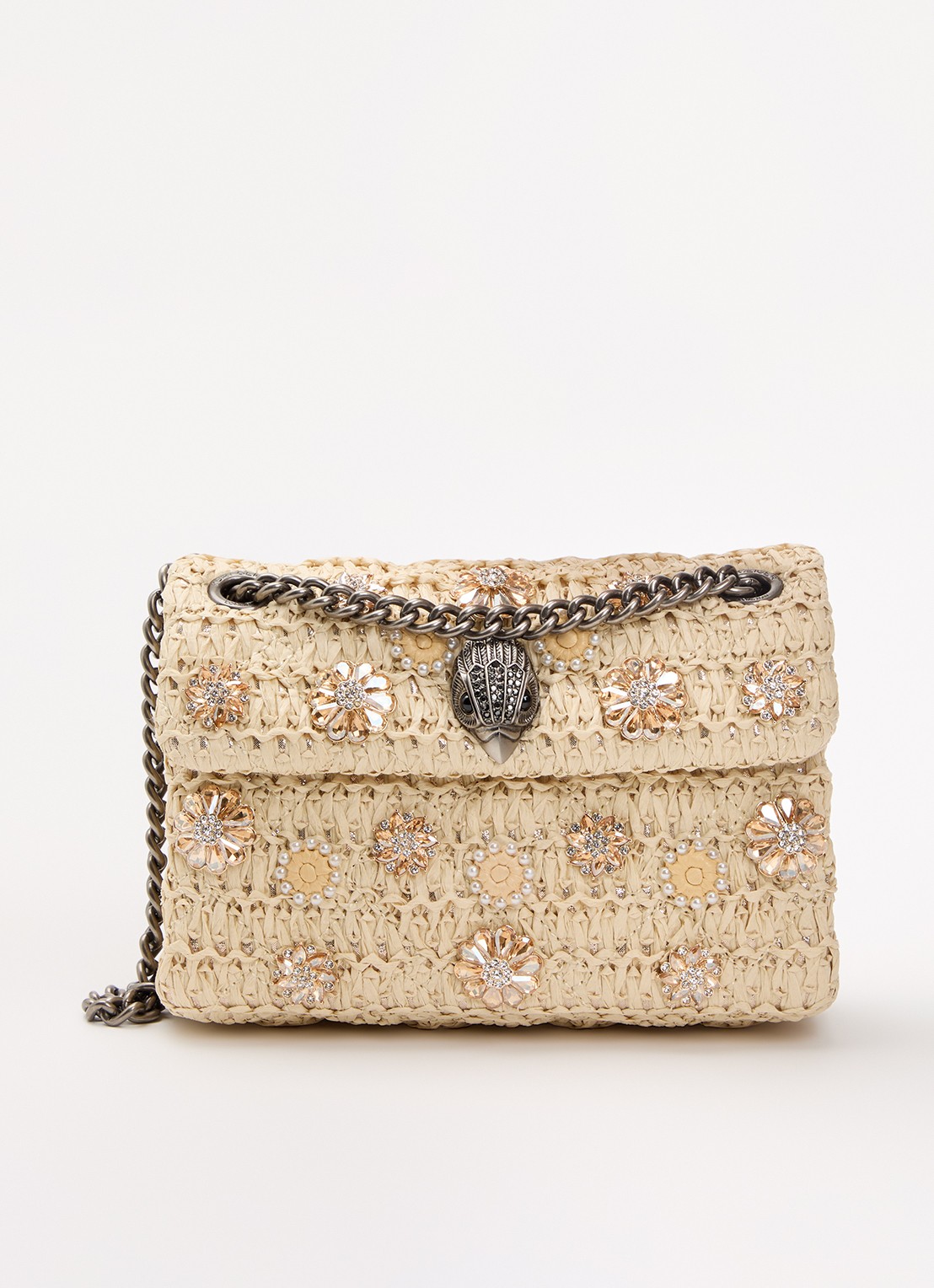 Kurt Geiger Mini Kensington schoudertas van raffia - voorkant 4 beige