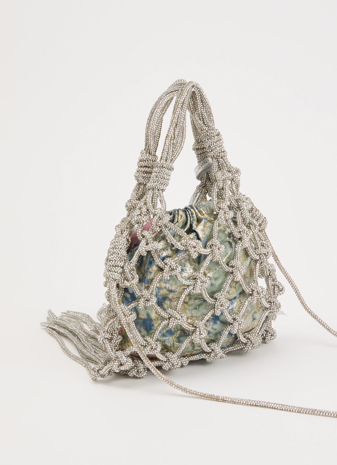 Kurt Geiger Mini Macrame crossbodytas met strass - achterkant 6 zilver