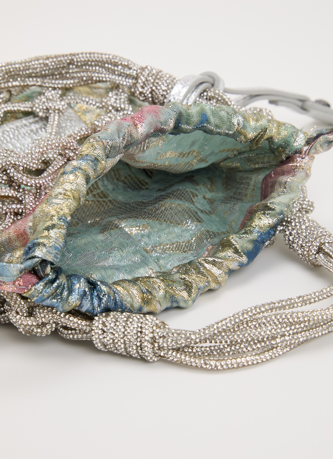Kurt Geiger Mini Macrame crossbodytas met strass - detail zilver
