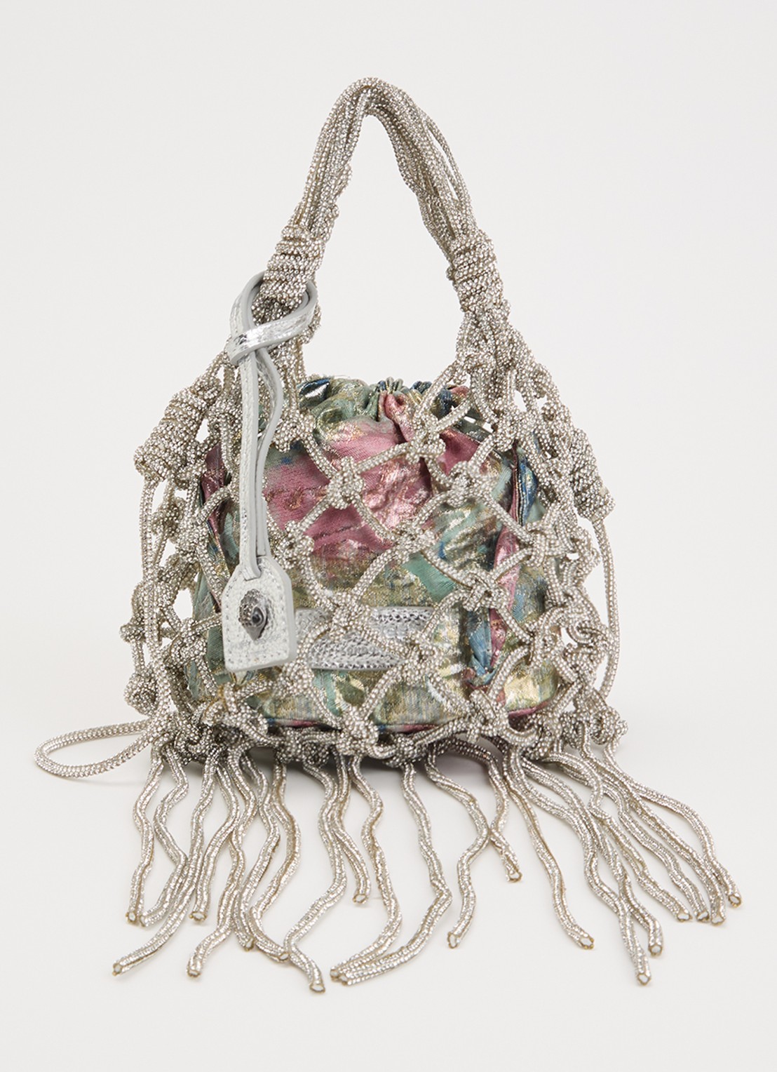 Kurt Geiger Mini Macrame crossbodytas met strass - voorkant 3 zilver