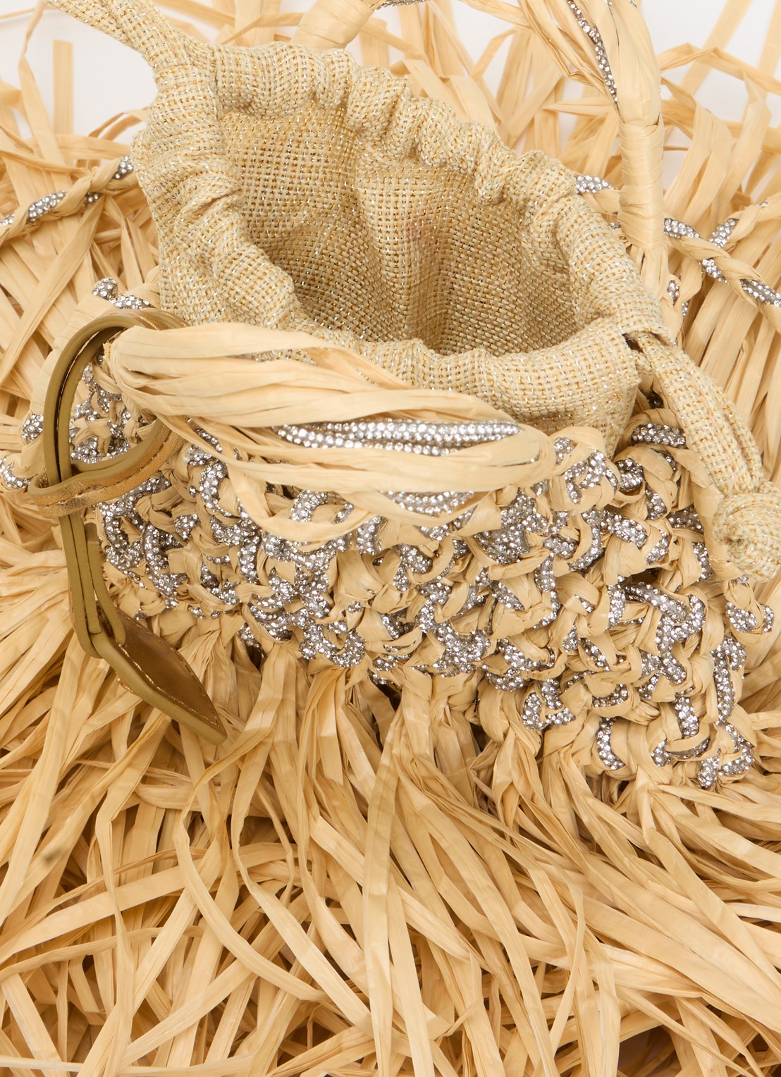 Kurt Geiger Mini Macrame crossbodytas met strass - detail beige