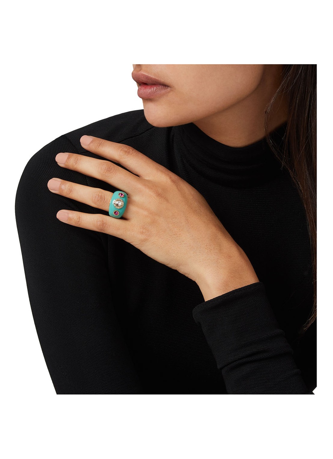 Kurt Geiger Oval zegelring met glassteen - detail groen