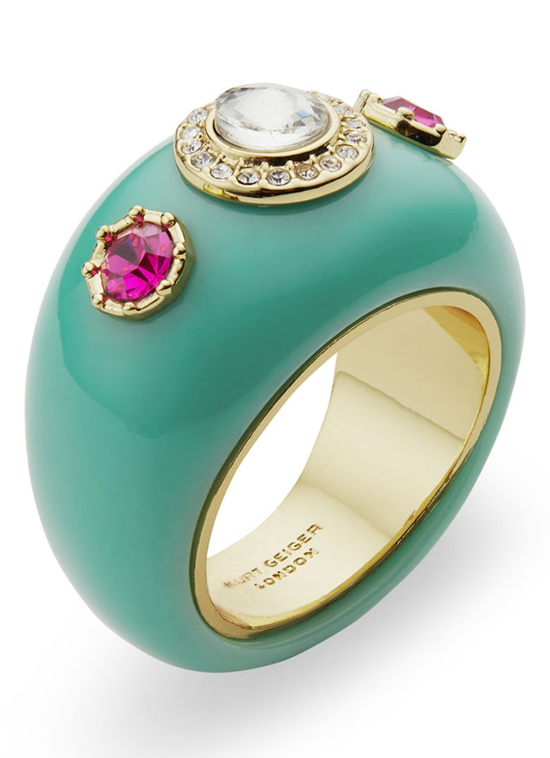 Kurt Geiger Oval zegelring met glassteen - voorkant 3 groen