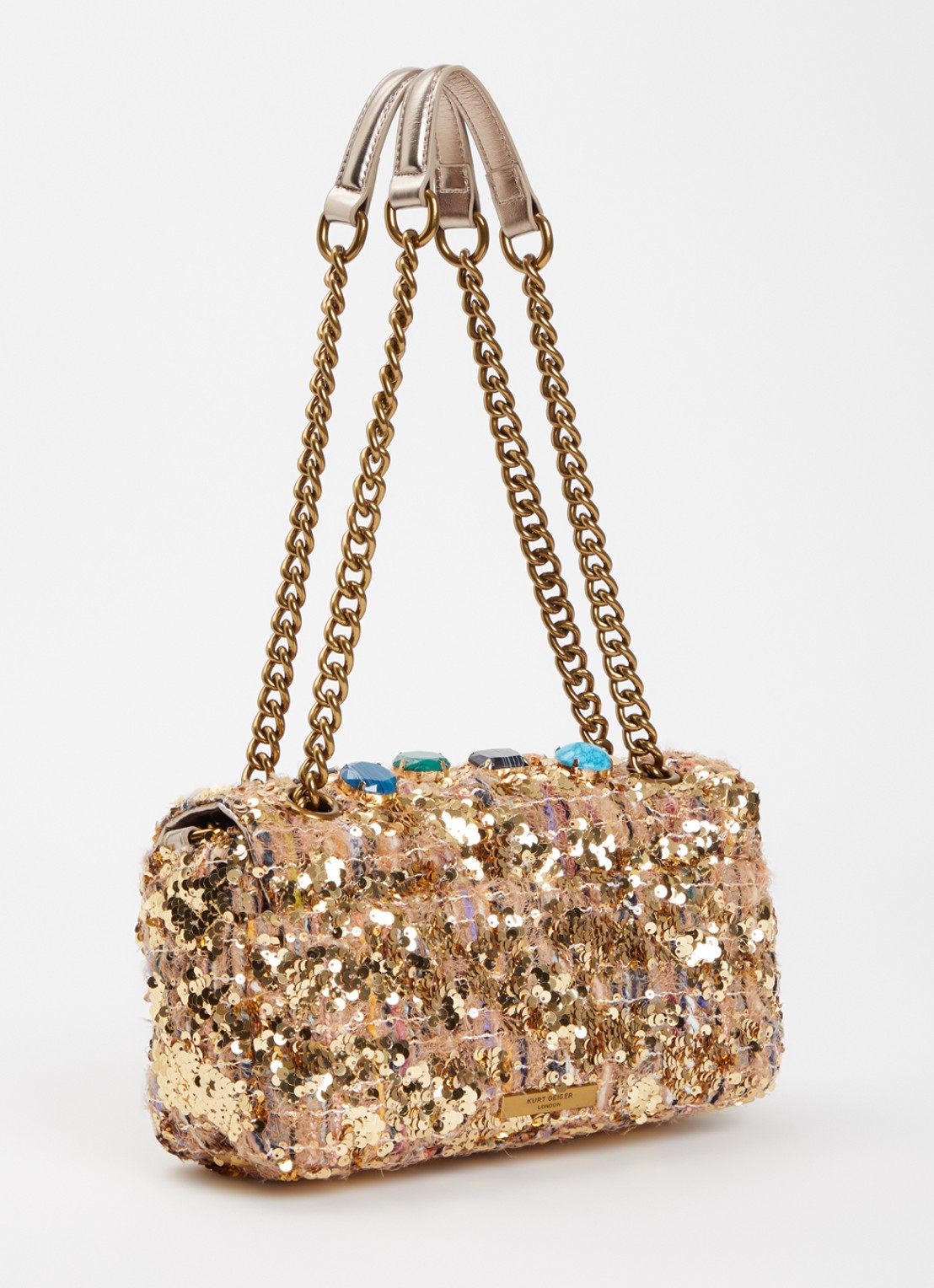 Kurt Geiger Pimlico schoudertas met pailletten - achterkant 4 goud