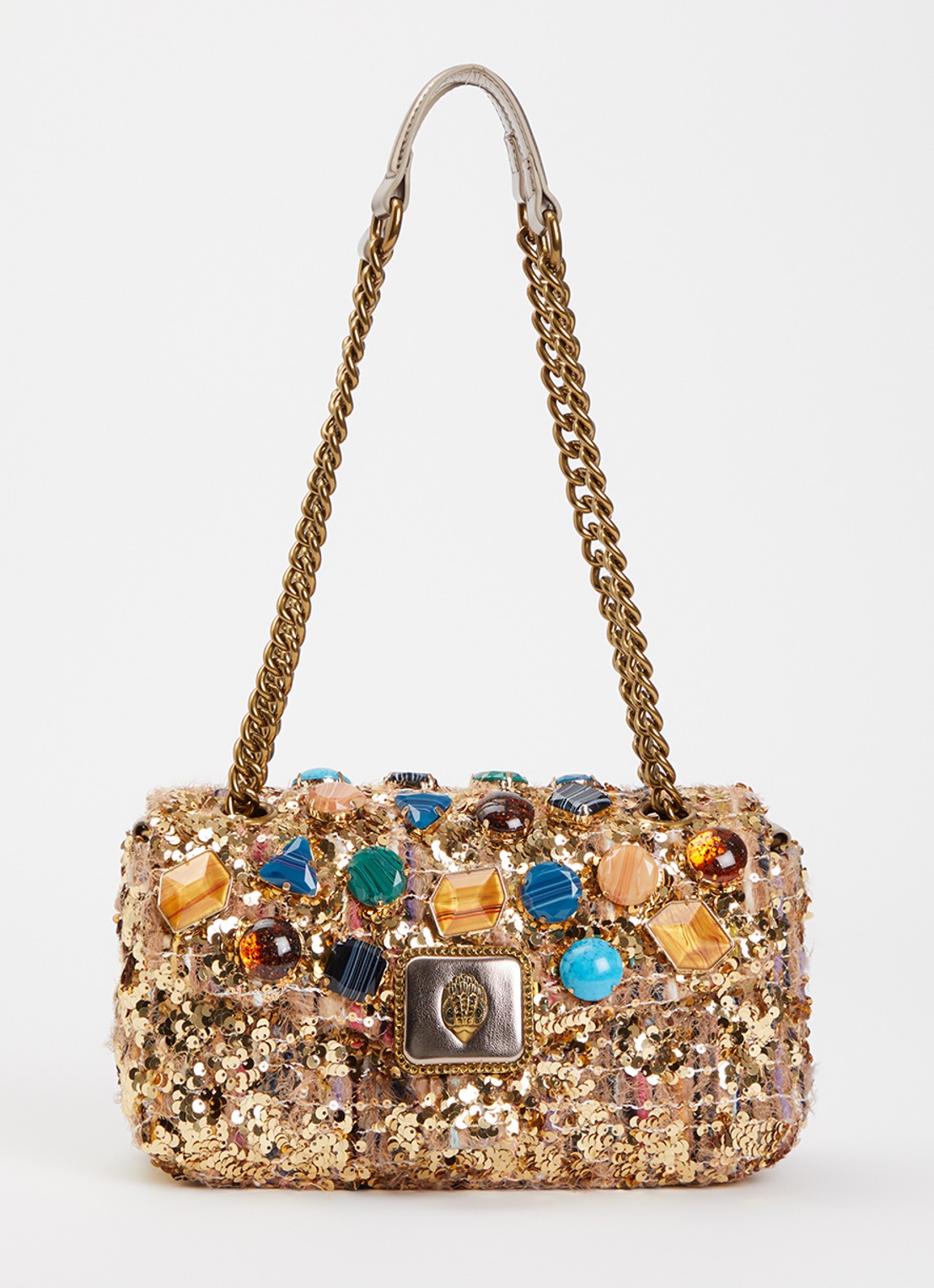 Kurt Geiger Pimlico schoudertas met pailletten - voorkant 5 goud