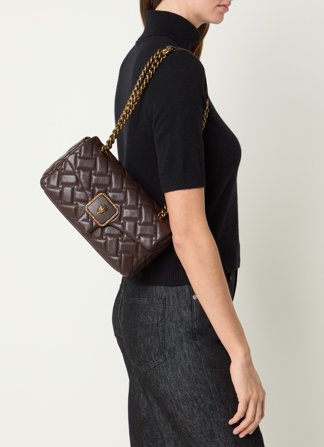 Kurt Geiger Pimlico schoudertas van leer - voorkant 6 donkerbruin