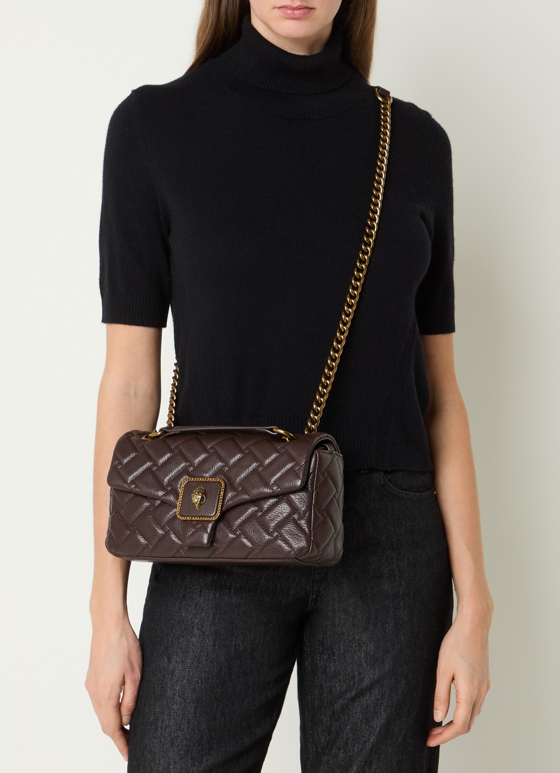 Kurt Geiger Pimlico schoudertas van leer - voorkant 7 donkerbruin