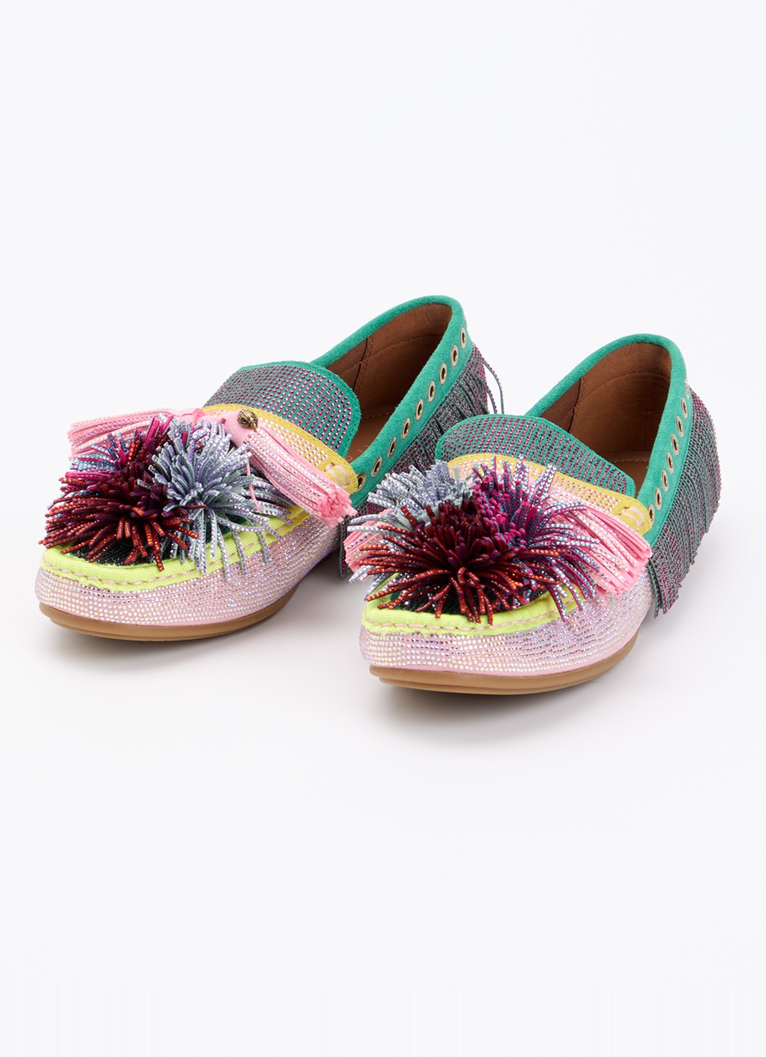 Kurt Geiger Pom Pom loafer van suède met strass en franjes - detail 2 multicolor