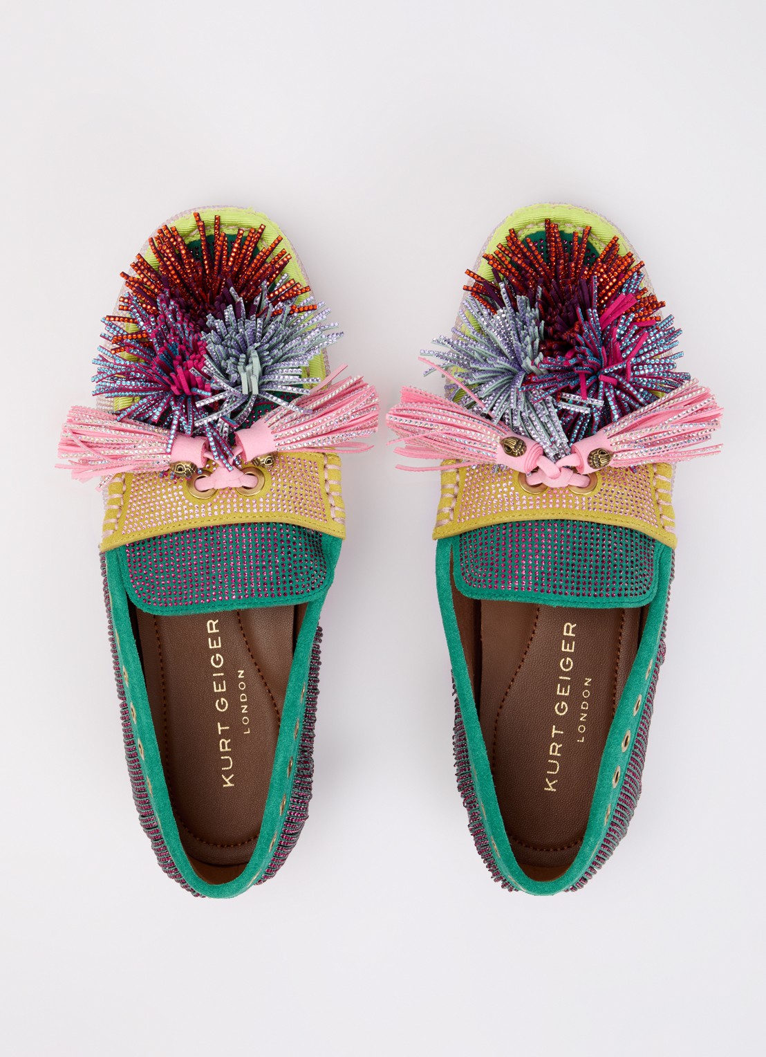 Kurt Geiger Pom Pom loafer van suède met strass en franjes - detail 3 multicolor