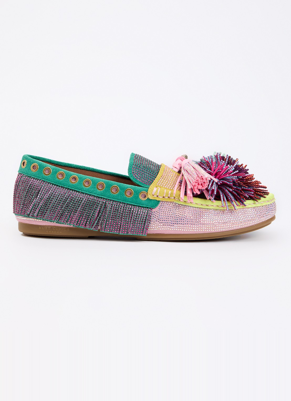 Kurt Geiger Pom Pom loafer van suède met strass en franjes - voorkant 5 multicolor