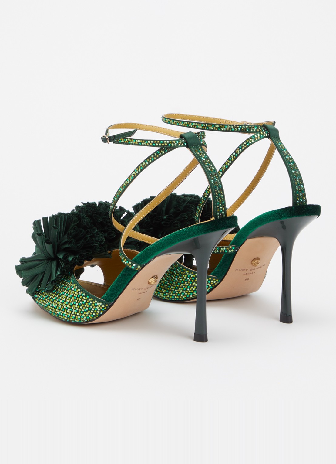 Kurt Geiger Pom sandalette met strass - achterkant 5 donkergroen