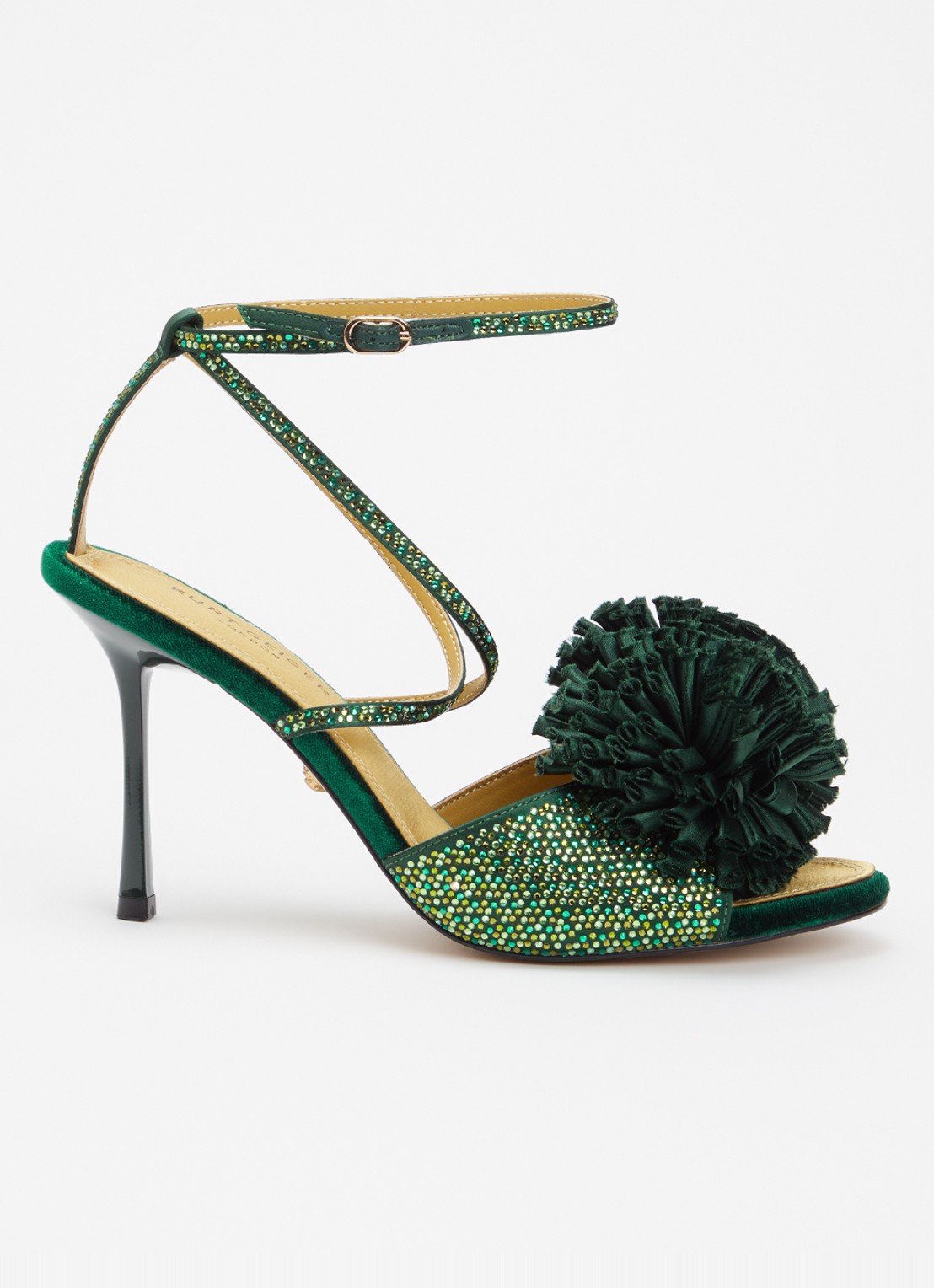 Kurt Geiger Pom sandalette met strass - voorkant 4 donkergroen