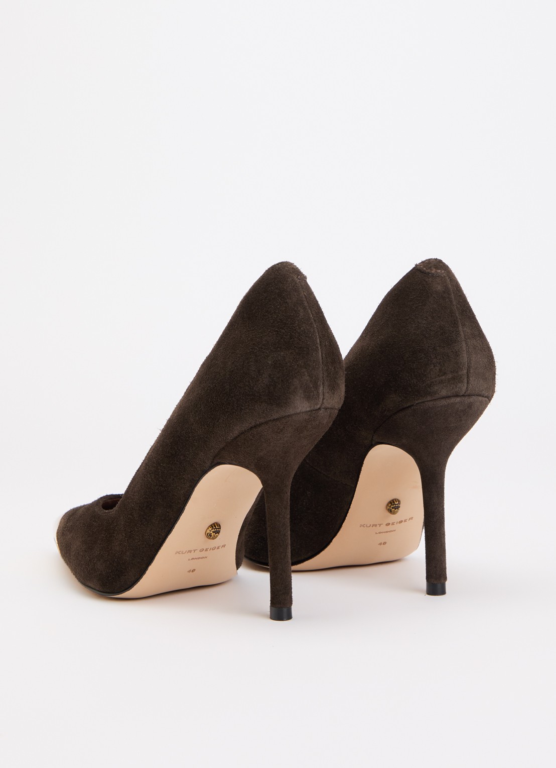 Kurt Geiger Regent Point pump van suède - achterkant 5 donkerbruin