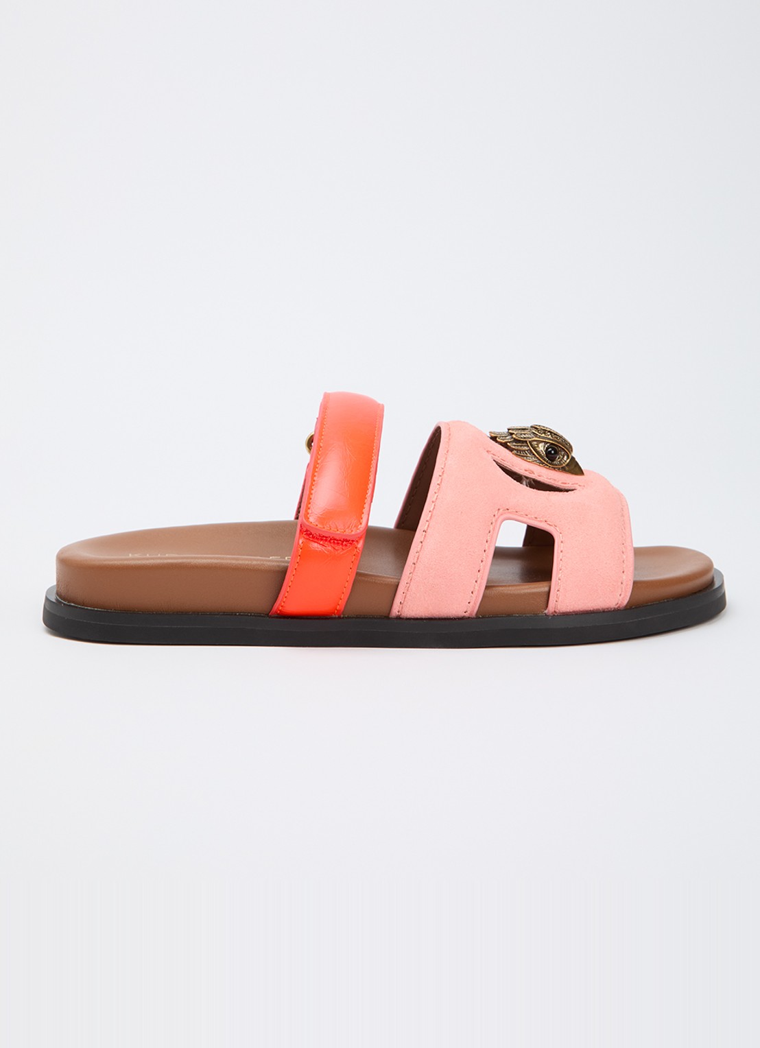 Kurt Geiger Sandaal van suède met details van leer - voorkant koraalroze