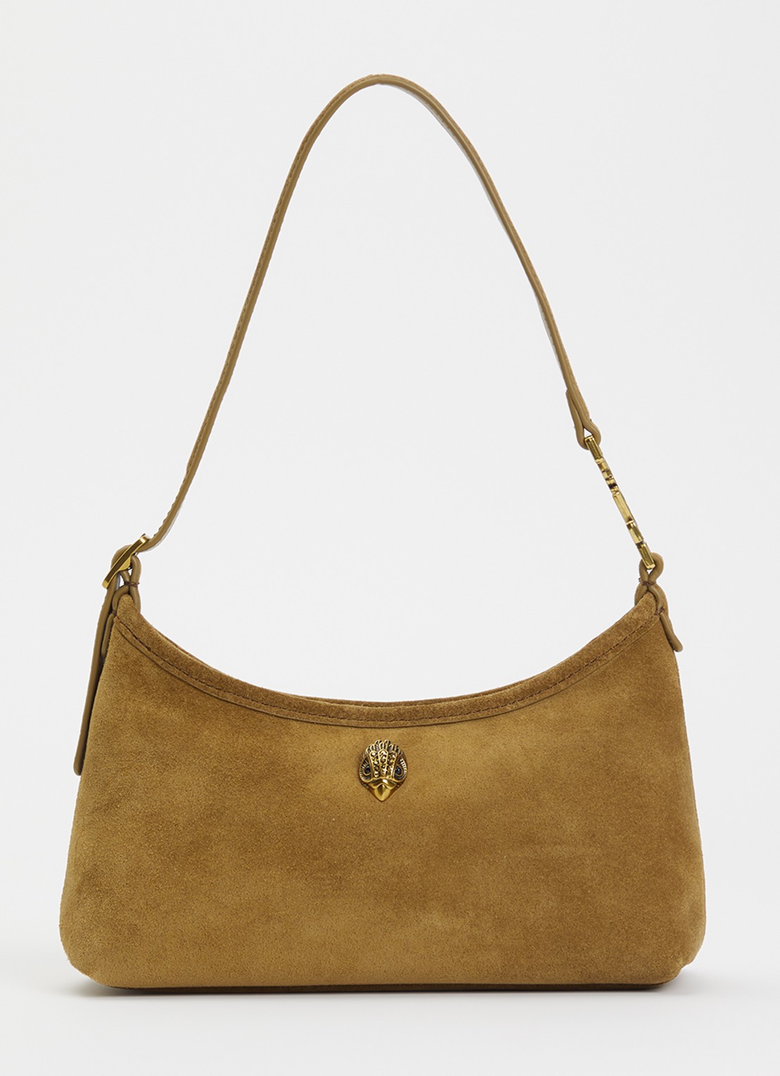 Kurt Geiger Schoudertas van suède - voorkant 4 donkerbeige