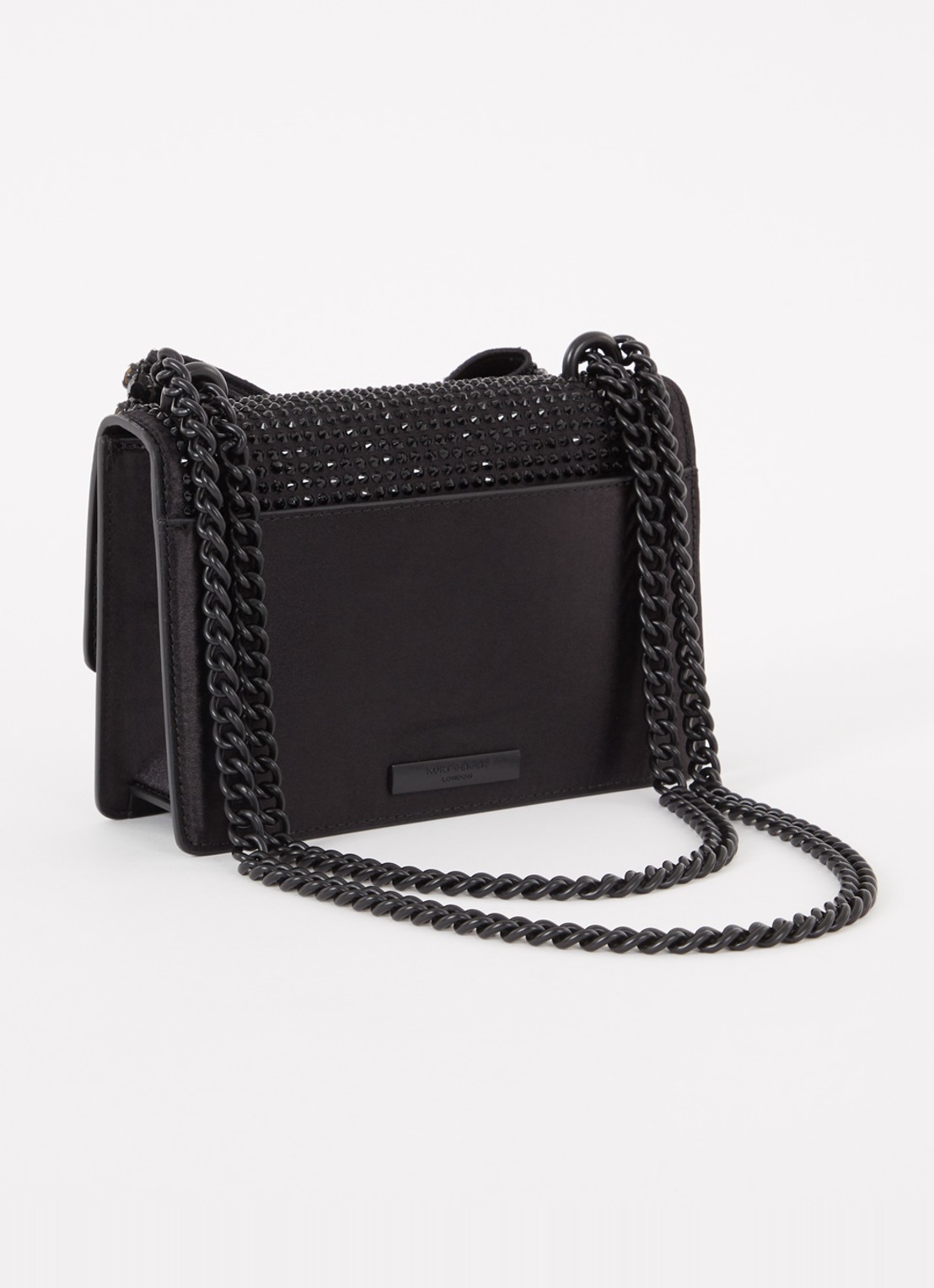 Kurt Geiger Shoreditch crossbodytas van satijn met strass en uitneembaar etui  - achterkant zwart