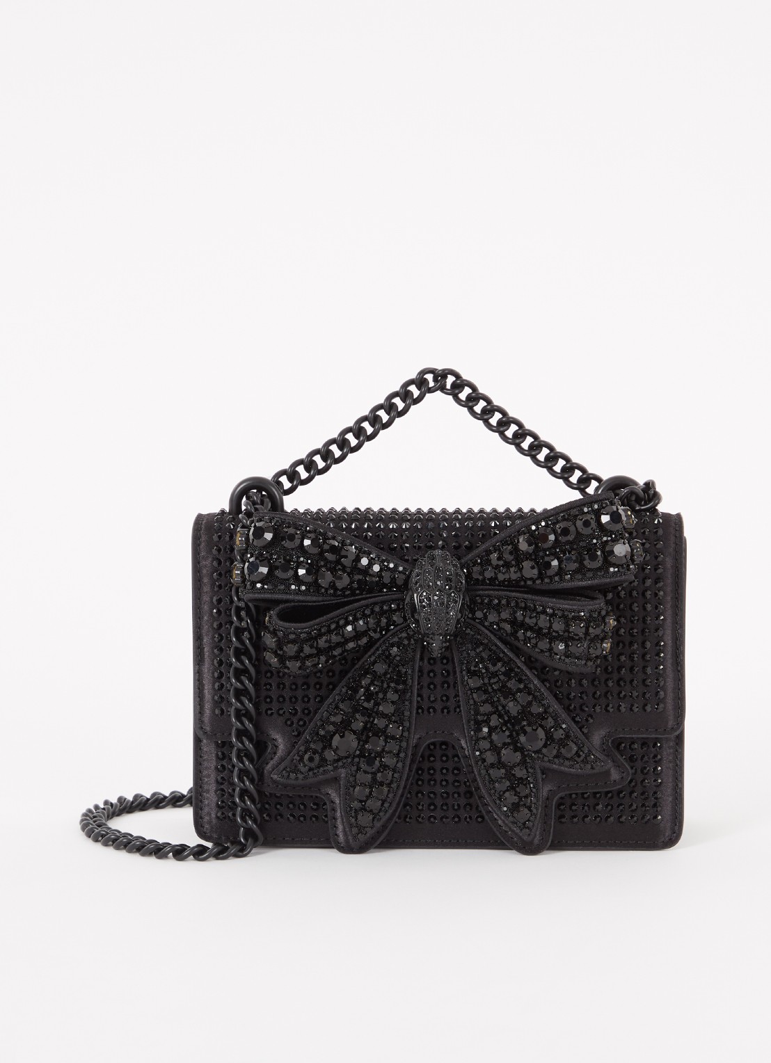 Kurt Geiger Shoreditch crossbodytas van satijn met strass en uitneembaar etui  - voorkant 4 zwart