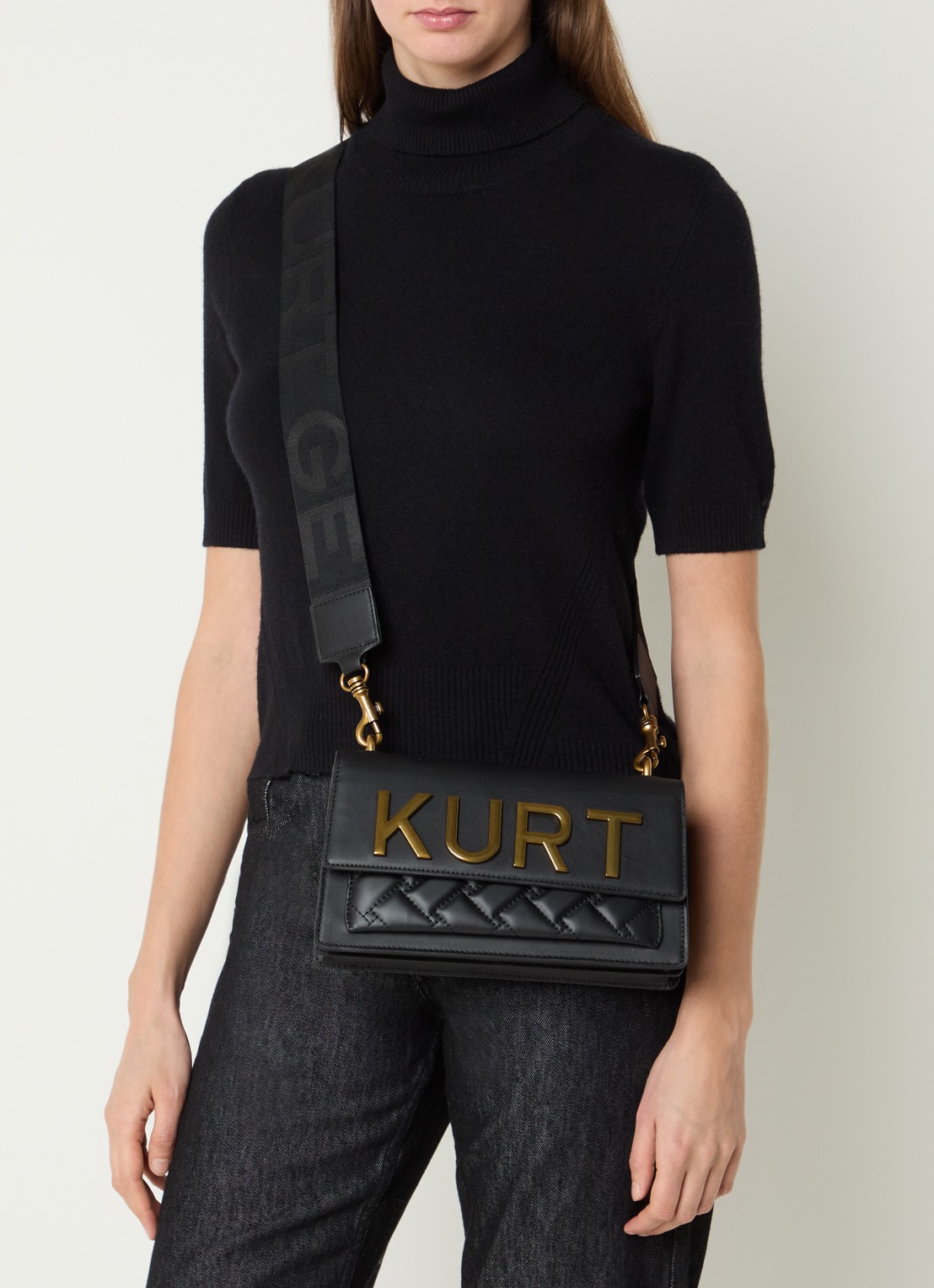 Kurt Geiger Shoreditch East West schoudertas van leer met afneembare schouderriem - voorkant 2 zwart