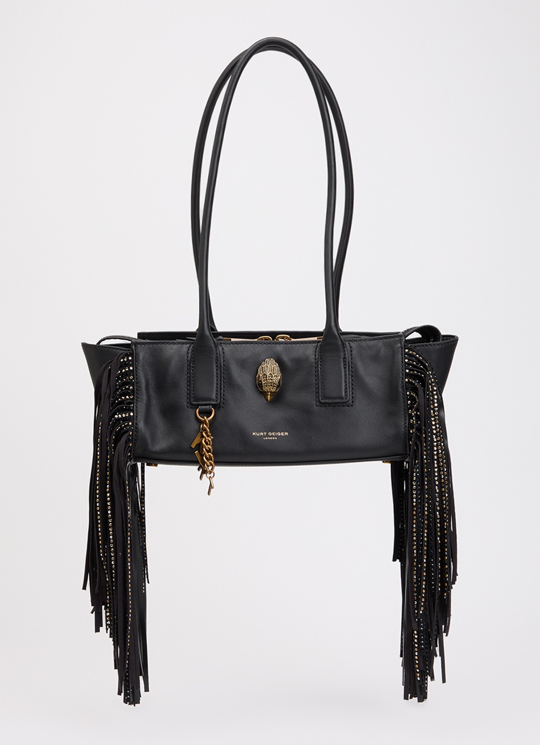 Kurt Geiger Sloane Eastwest schoudertas van leer met franjes - voorkant 2 zwart