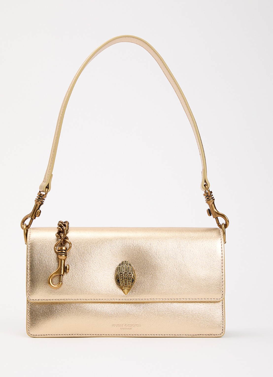 Kurt Geiger Sloane schoudertas van leer met metallic finish - voorkant 2 goud