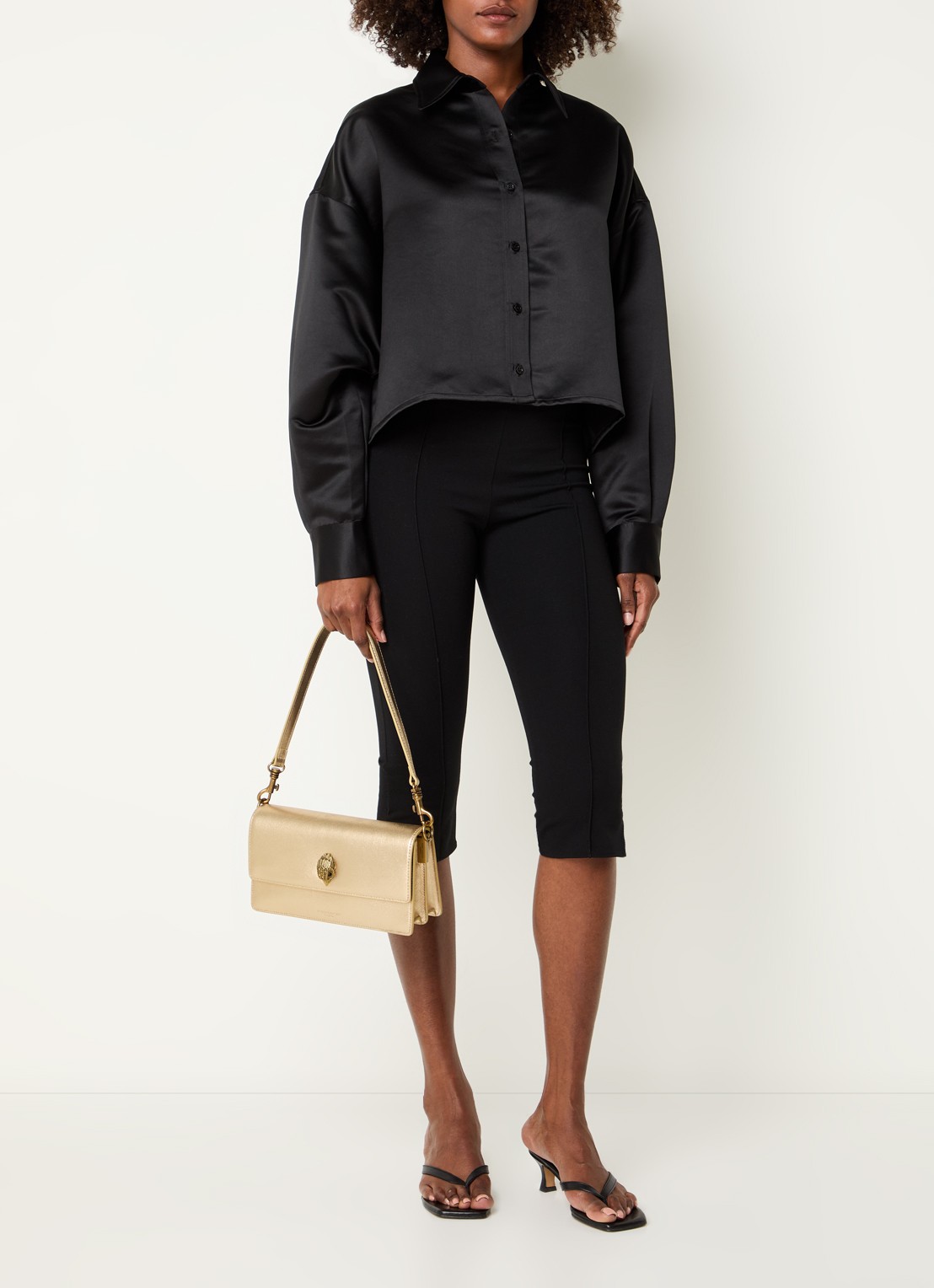 Kurt Geiger Sloane schoudertas van leer met metallic finish - voorkant 3 goud