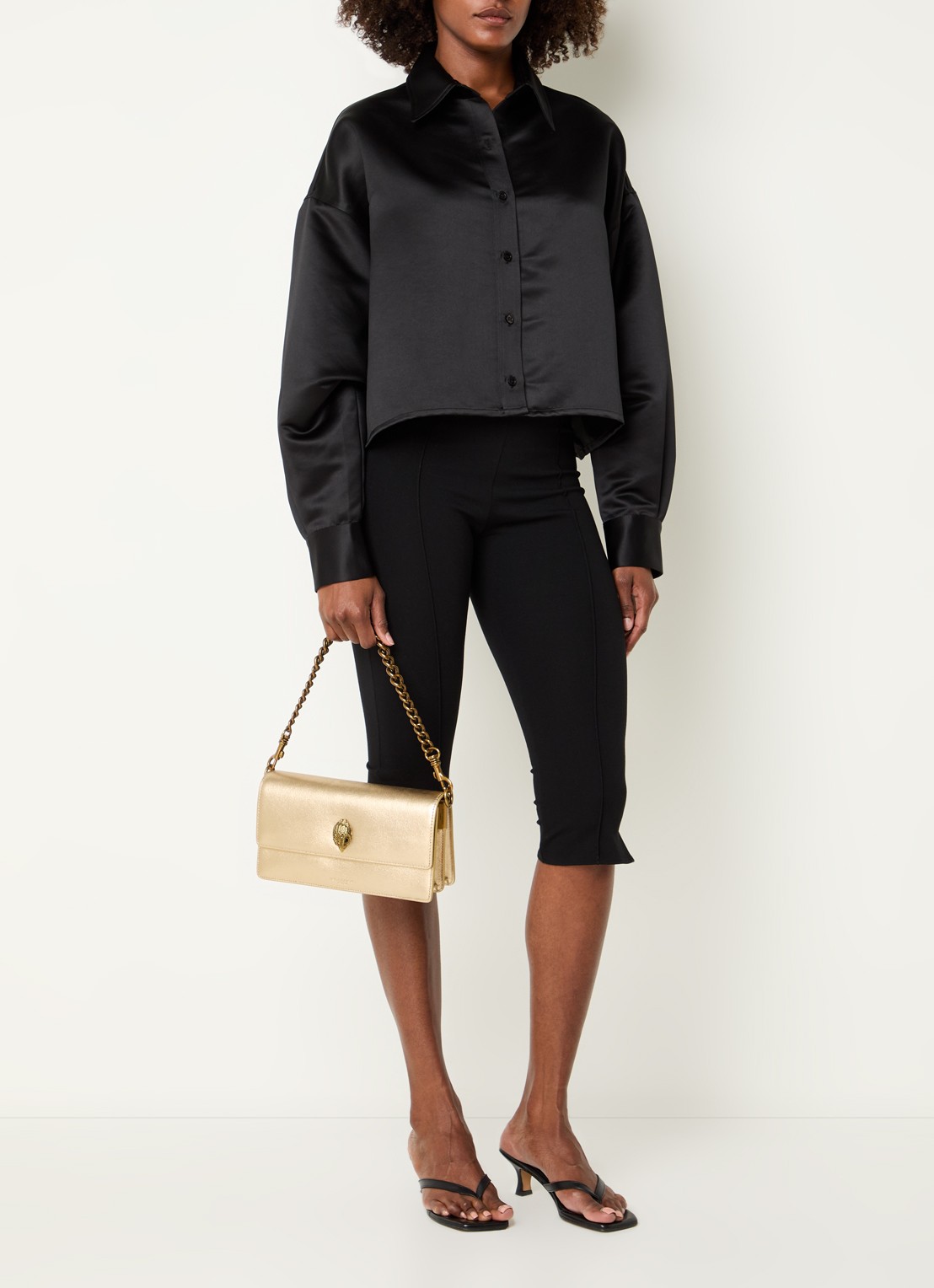 Kurt Geiger Sloane schoudertas van leer met metallic finish - voorkant 4 goud