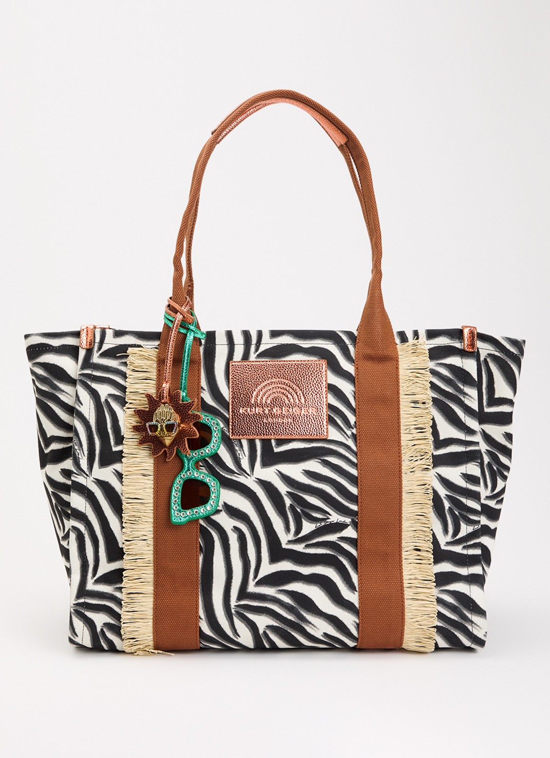 Kurt Geiger Southbank L shopper van canvas met zebraprint - voorkant 2 wit