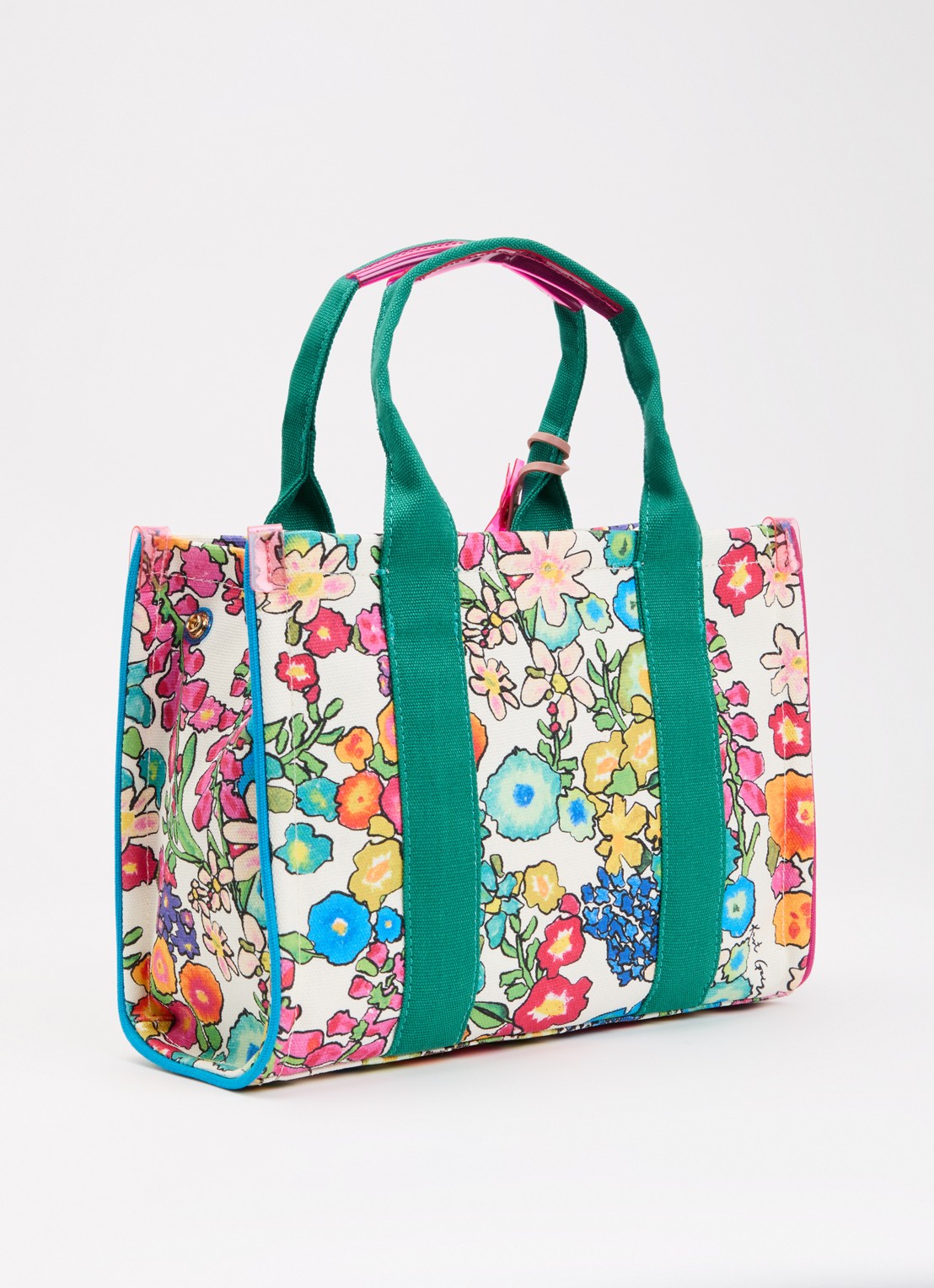 Kurt Geiger Southbank small handtas van canvas met tasbedel  - achterkant 5 roze