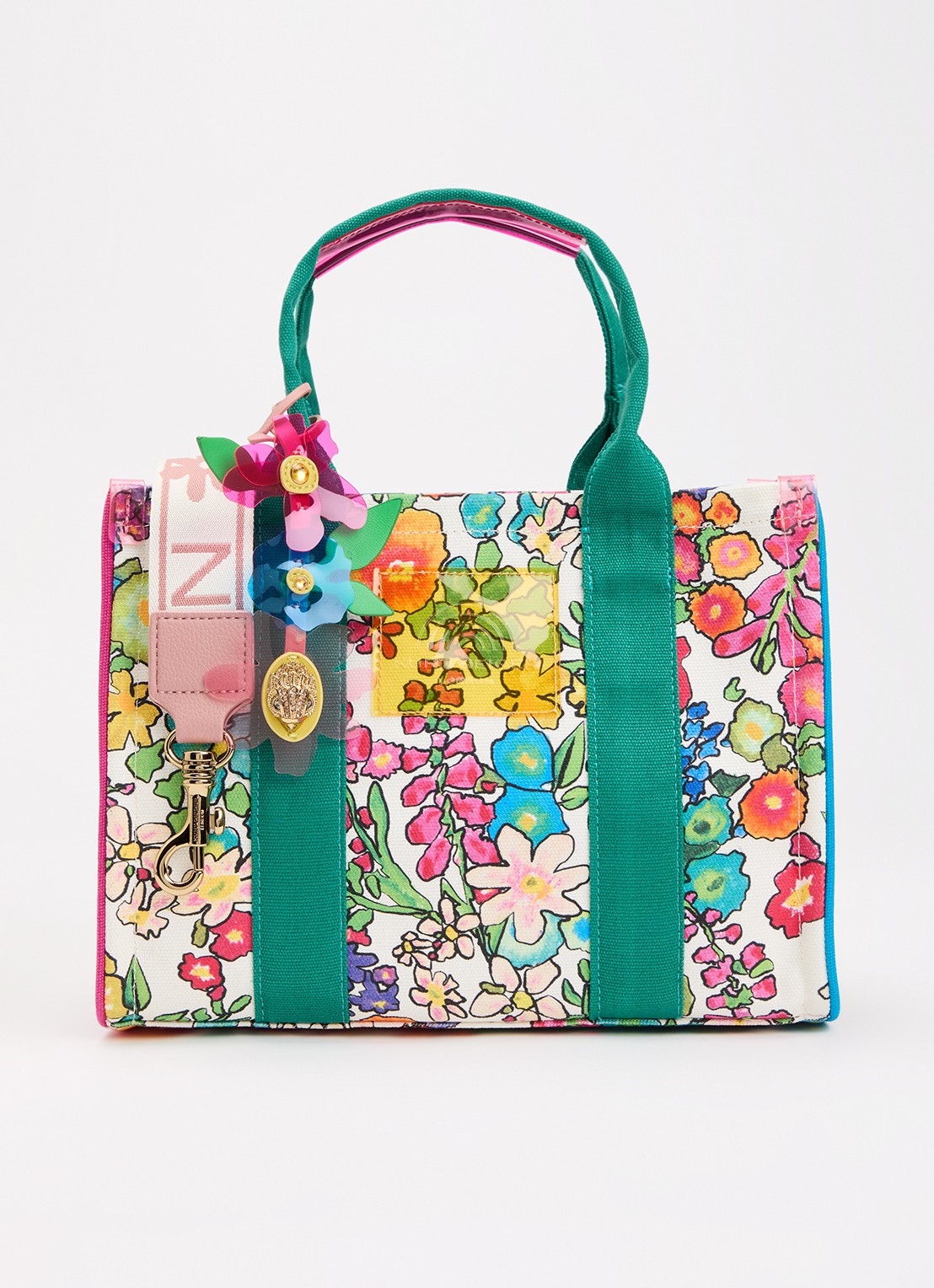 Kurt Geiger Southbank small handtas van canvas met tasbedel  - voorkant 4 roze