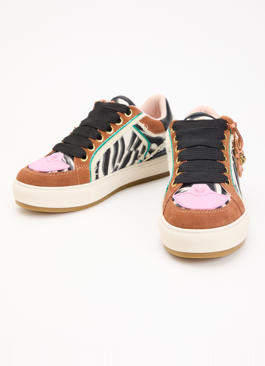 Kurt Geiger Southbank sneaker met dierenprint en leren details - detail bruin