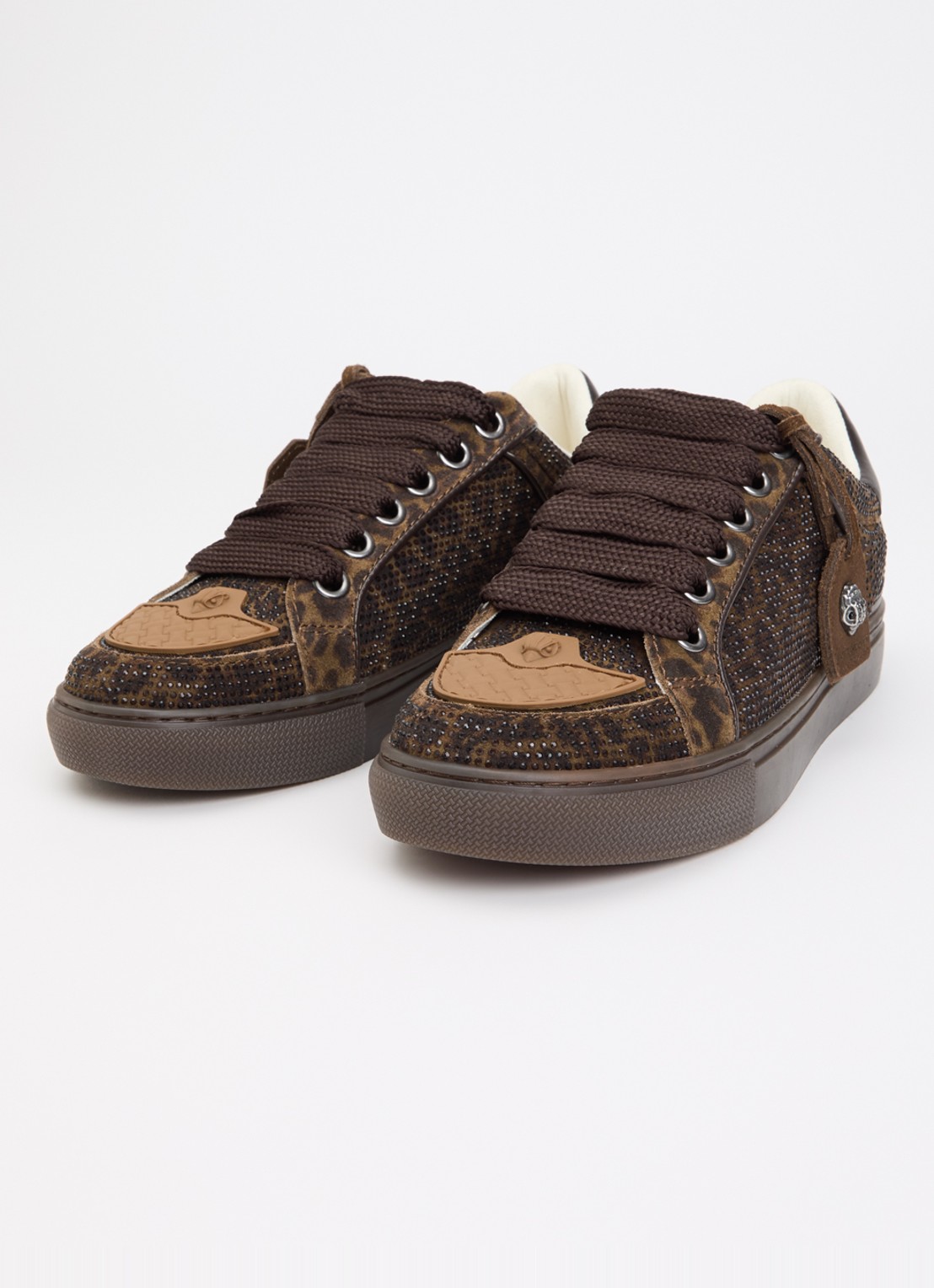 Kurt Geiger Southbank Tag sneaker van suède met panterprint en strass - detail 3 donkerbruin