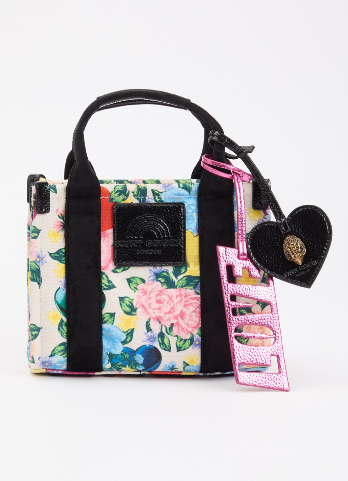 Kurt Geiger Southbank XS handtas met bloemenprint en afneembare schouderriem - voorkant ivoor