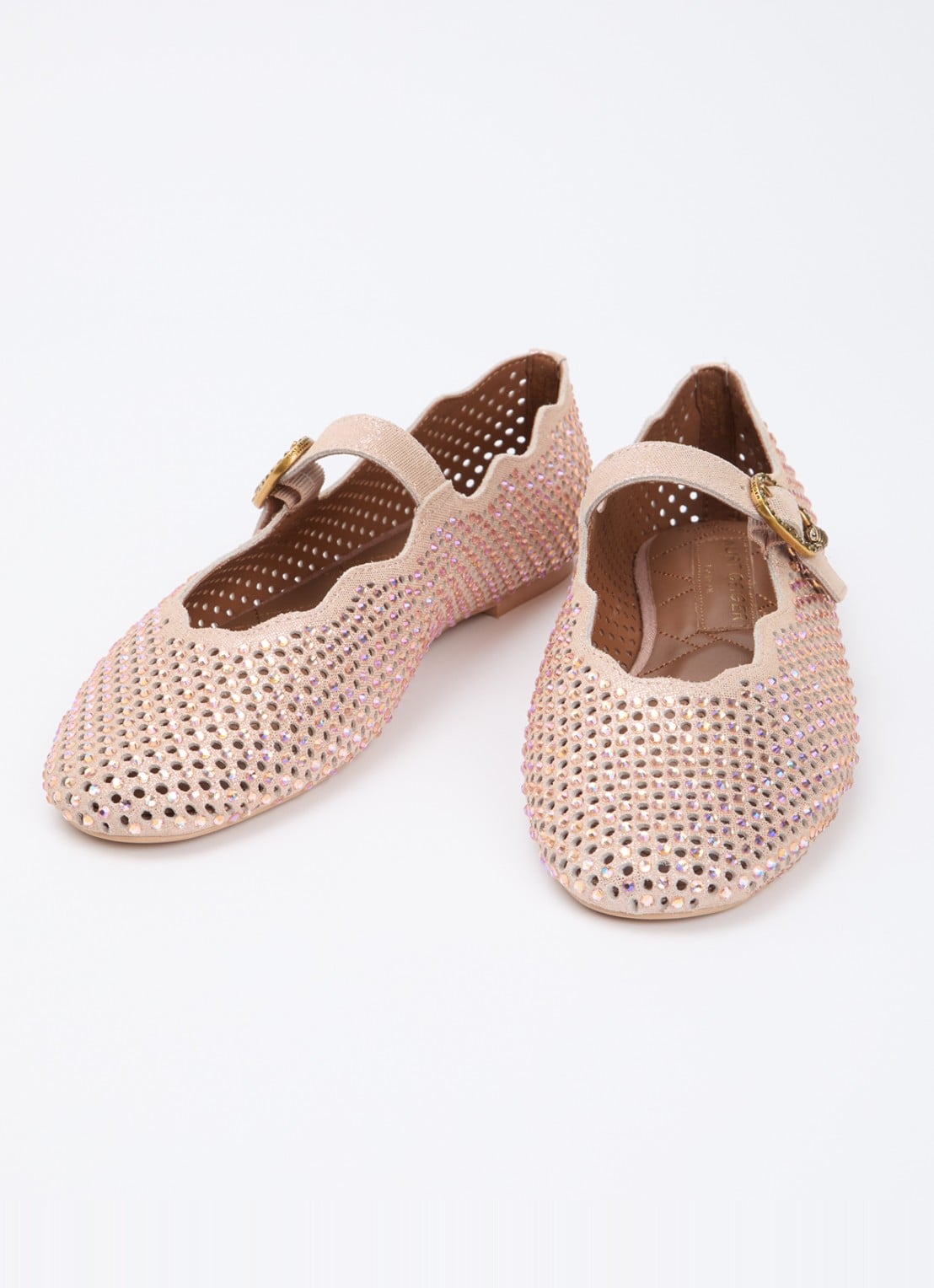 Kurt Geiger Wavy Mayfair ballerina van leer met strass - detail 2 lichtroze
