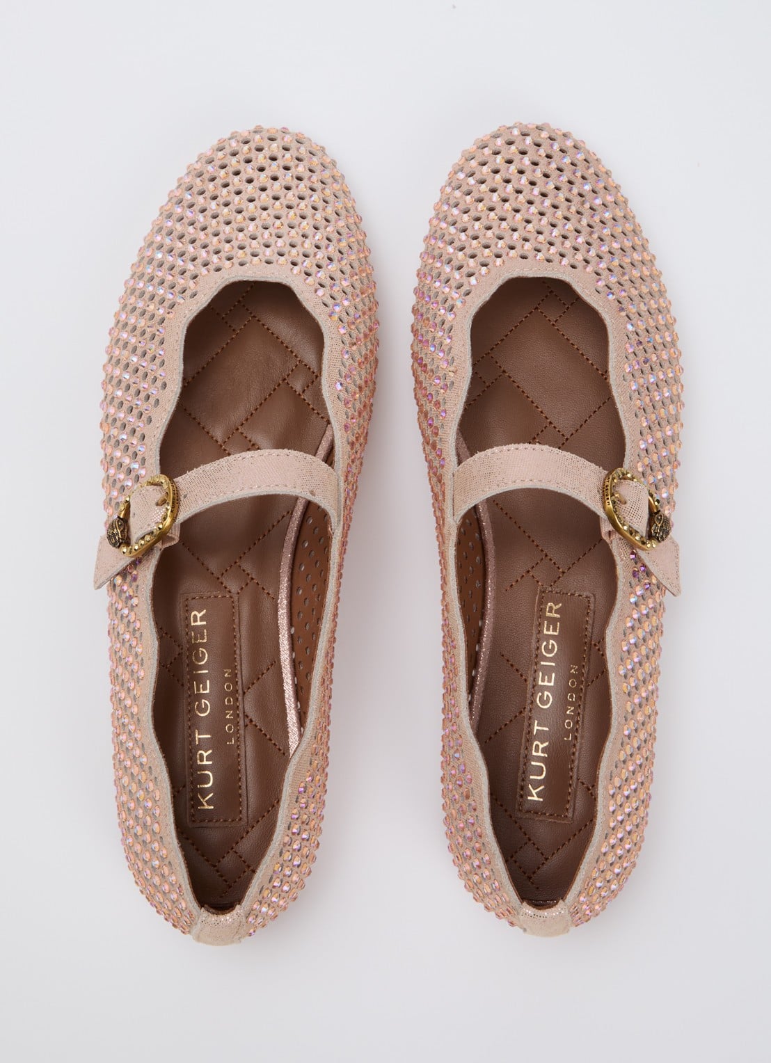 Kurt Geiger Wavy Mayfair ballerina van leer met strass - detail 3 lichtroze