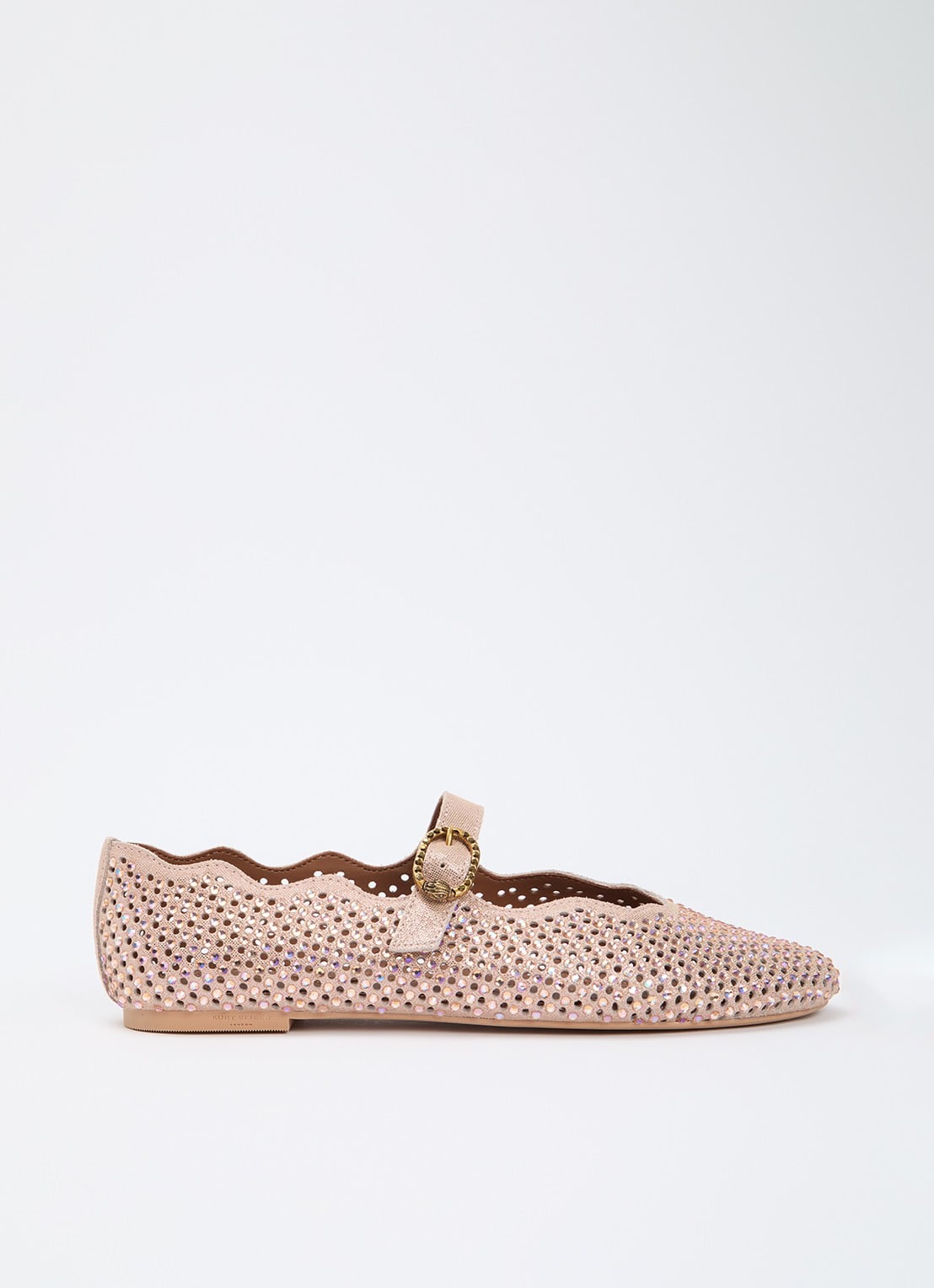 Kurt Geiger Wavy Mayfair ballerina van leer met strass - voorkant lichtroze