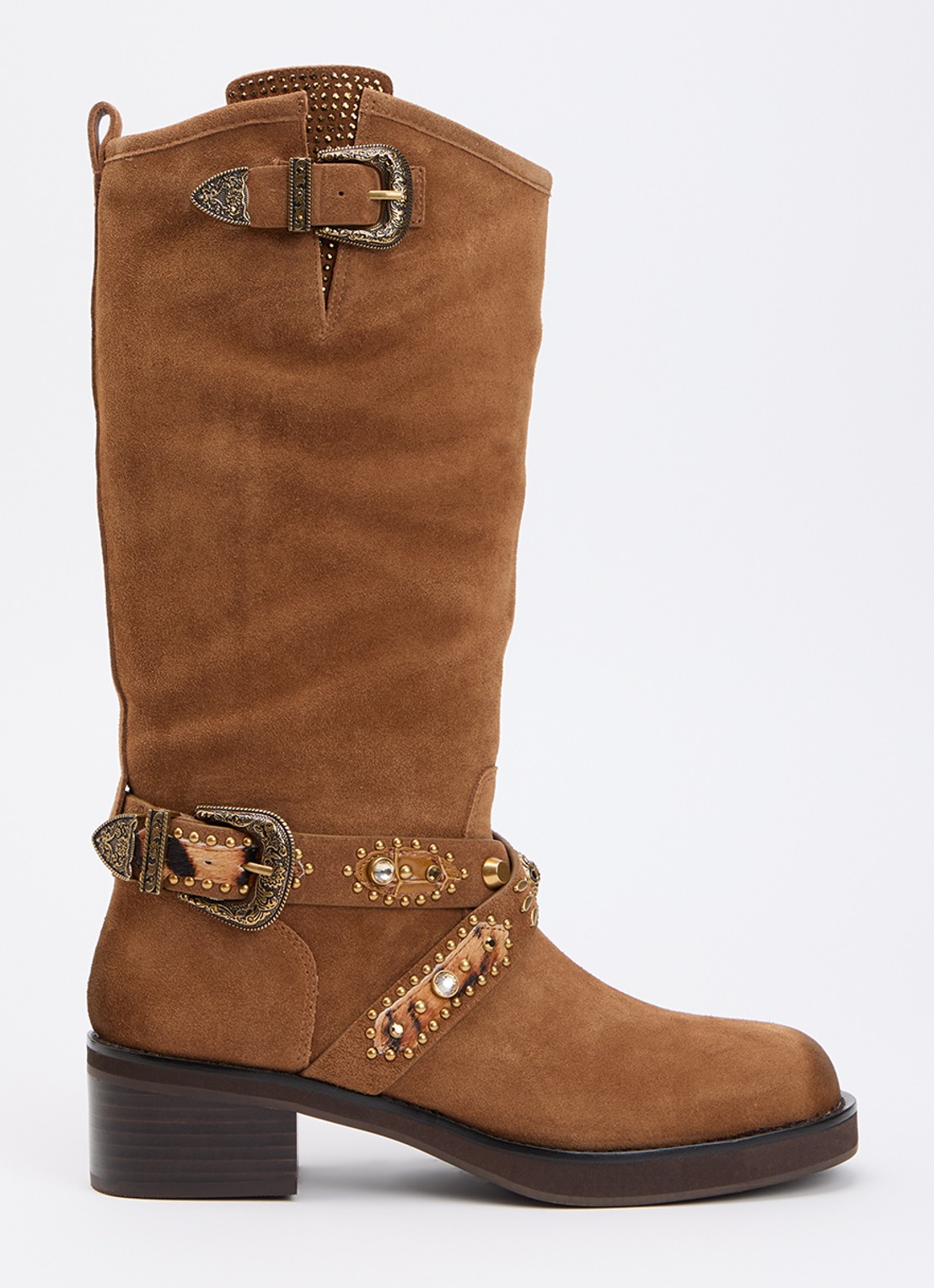 Kurt Geiger Western Biker cowboylaars van suède met studs - voorkant 4 camel