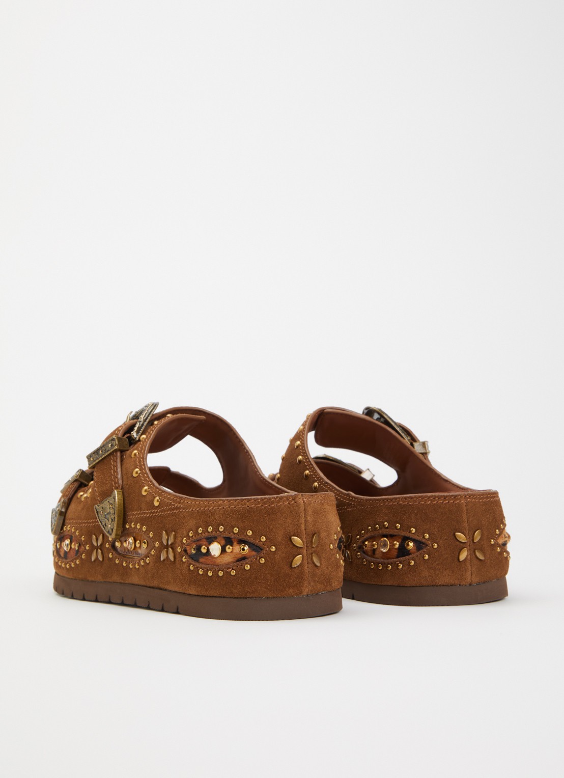 Kurt Geiger Western Buckle Flatform sandaal van suède met studs - achterkant 5 bruin