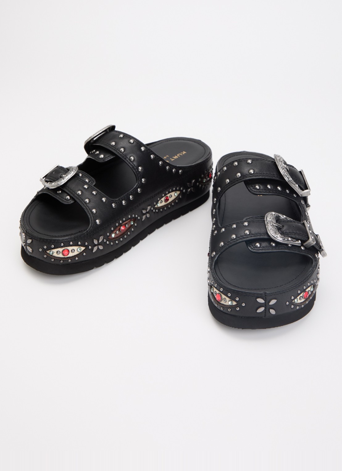 Kurt Geiger Western Buckle sandaal van leer met strass  - detail 2 zwart