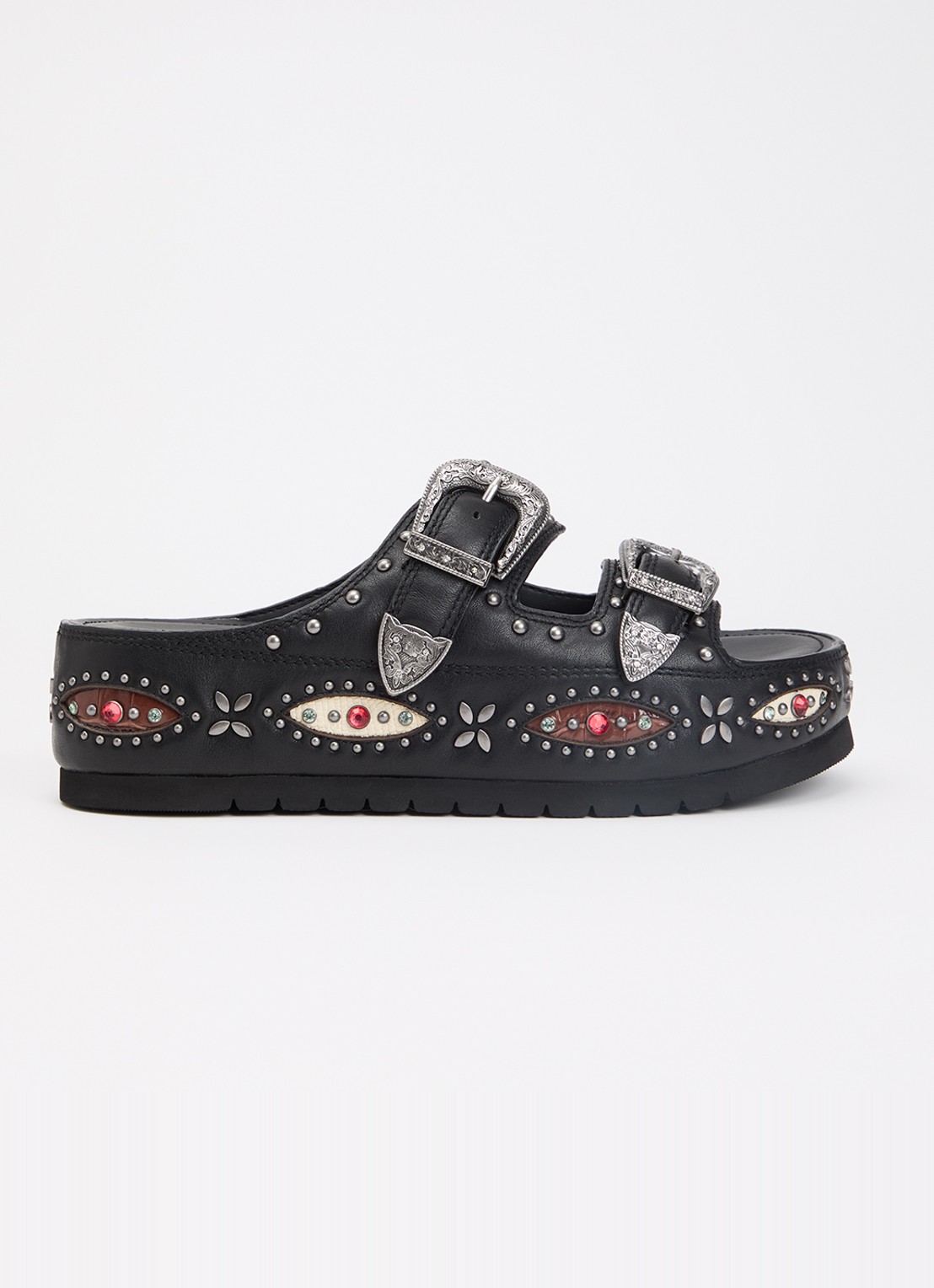 Kurt Geiger Western Buckle sandaal van leer met strass  - voorkant zwart