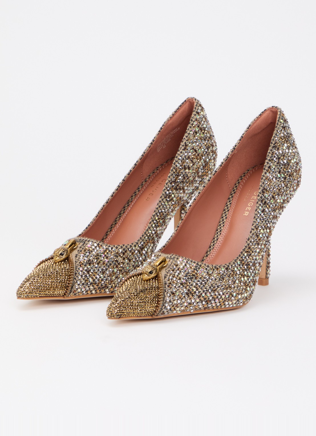 Kurt Geiger Zip Court pump met strass - detail goud