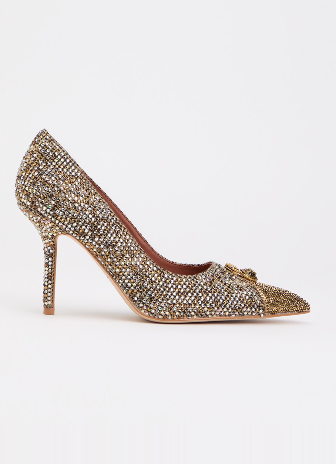 Kurt Geiger Zip Court pump met strass - voorkant 4 goud