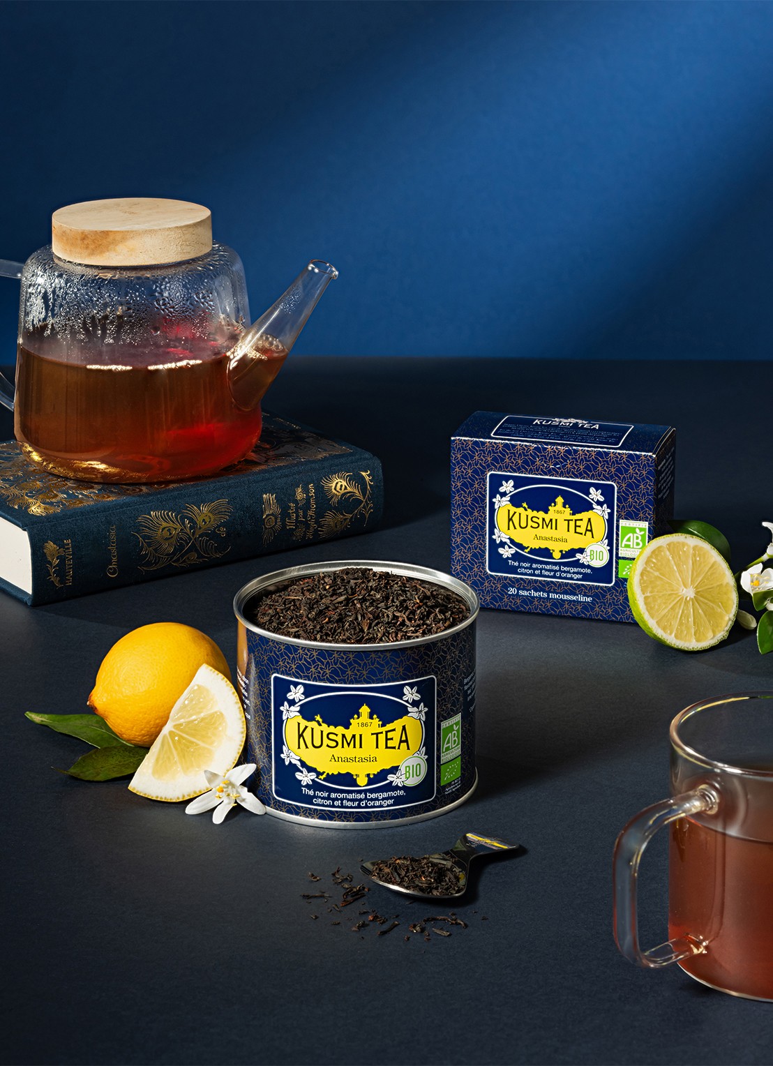 Kusmi Tea Anastasia losse thee 90 gram - detail donkerblauw