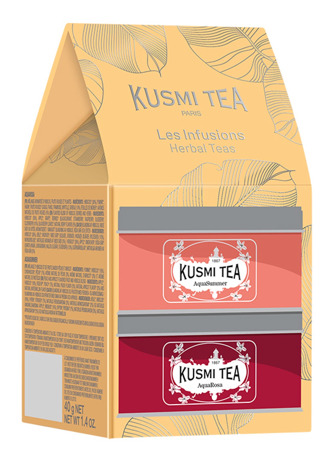 Kusmi Tea AquaRosa and AquaSummer losse thee 2 stuks in giftbox - voorkant beige